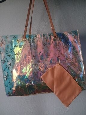 Iridescent Tote Bag with Tan Pouch